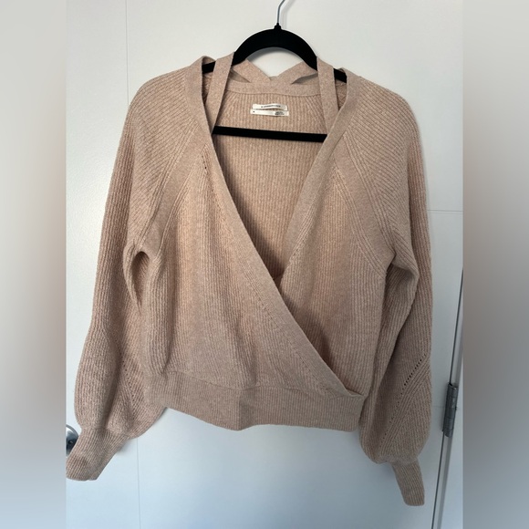 Anthropologie Sweaters - By Anthropologie Women’s Faux Wrap Sweater Medium Beige Ribbed Knit Long Sleeve